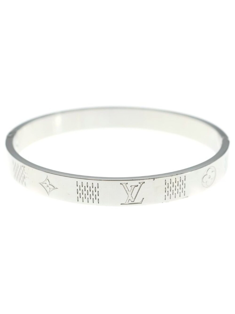 Louis Vuitton Damier Staple Bangle Silver Metal Bracelet